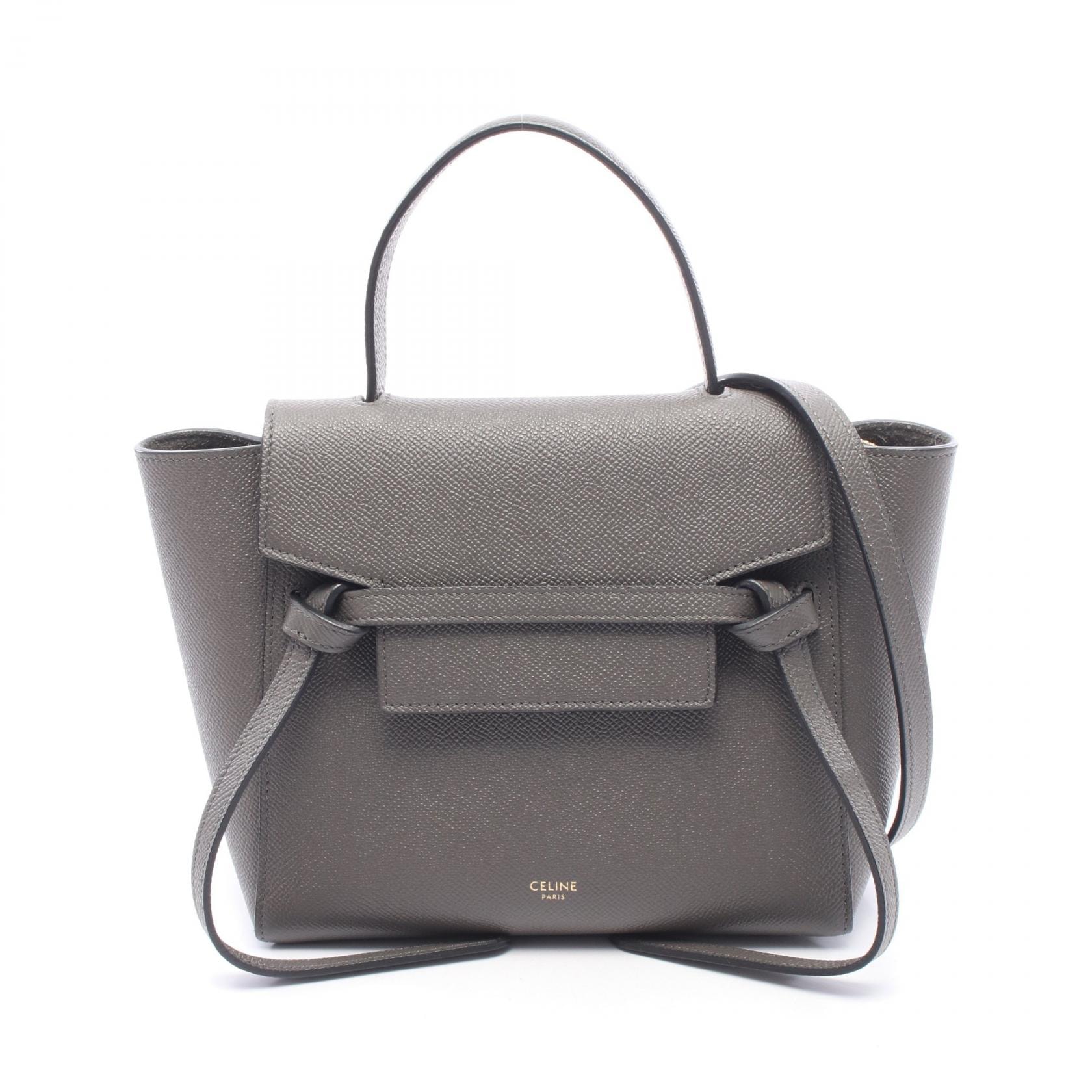セリーヌ CELINE BELT BAG NANO ベルトバッグ ナノ 2WAY ハンドバッグ バッグ レザー レディース グレー系 【中古】