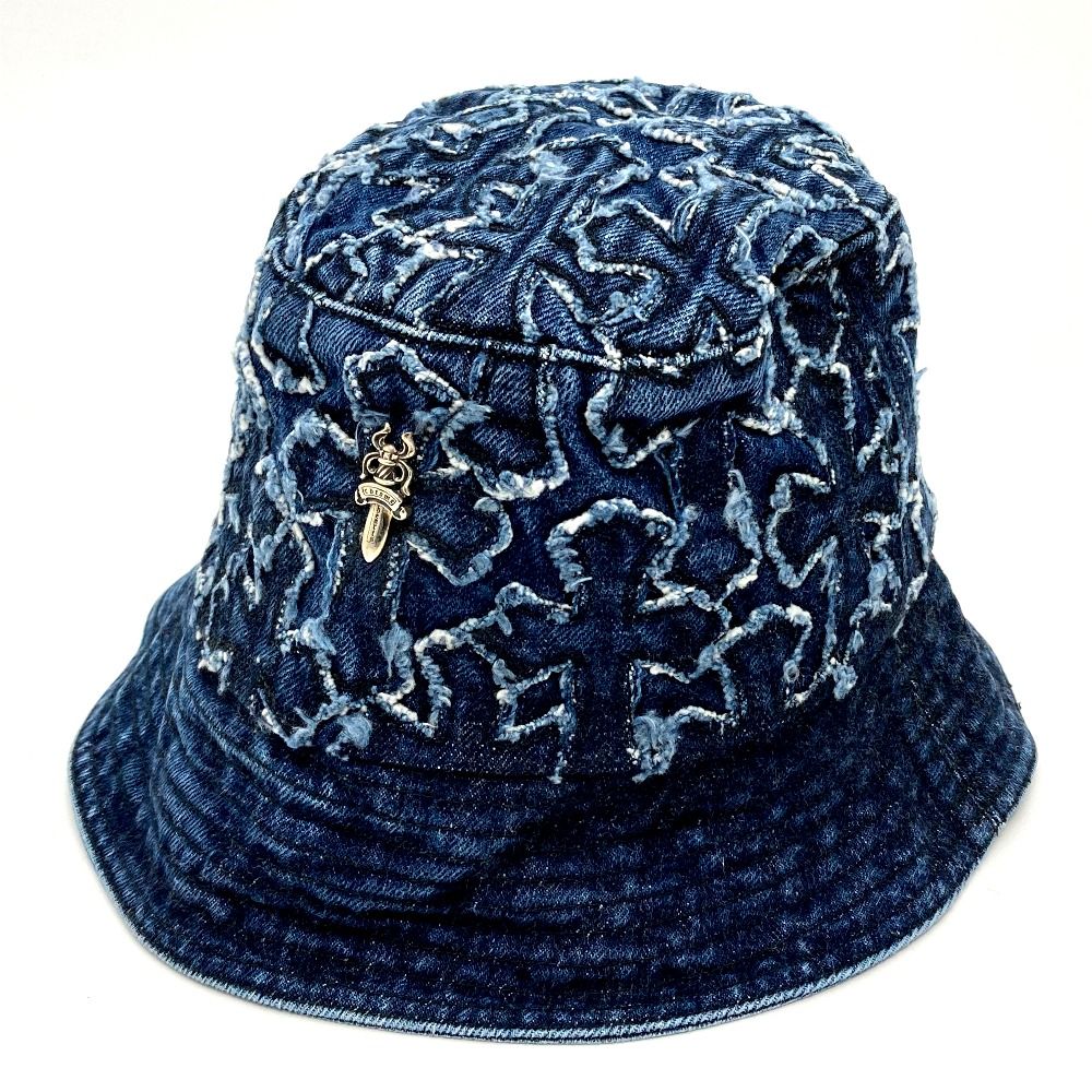 クロムハーツ クロスパッチデニム バケットハット 帽子 コットン ブルー 未使用