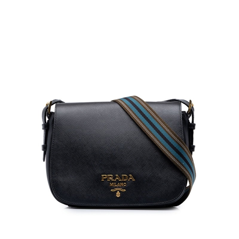 プラダ サフィアーノ 斜め掛け ショルダーバッグ 1BD192 ブラック レザー レディース PRADA 中古