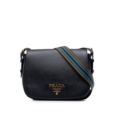 プラダ サフィアーノ 斜め掛け ショルダーバッグ 1BD192 ブラック レザー レディース PRADA 中古