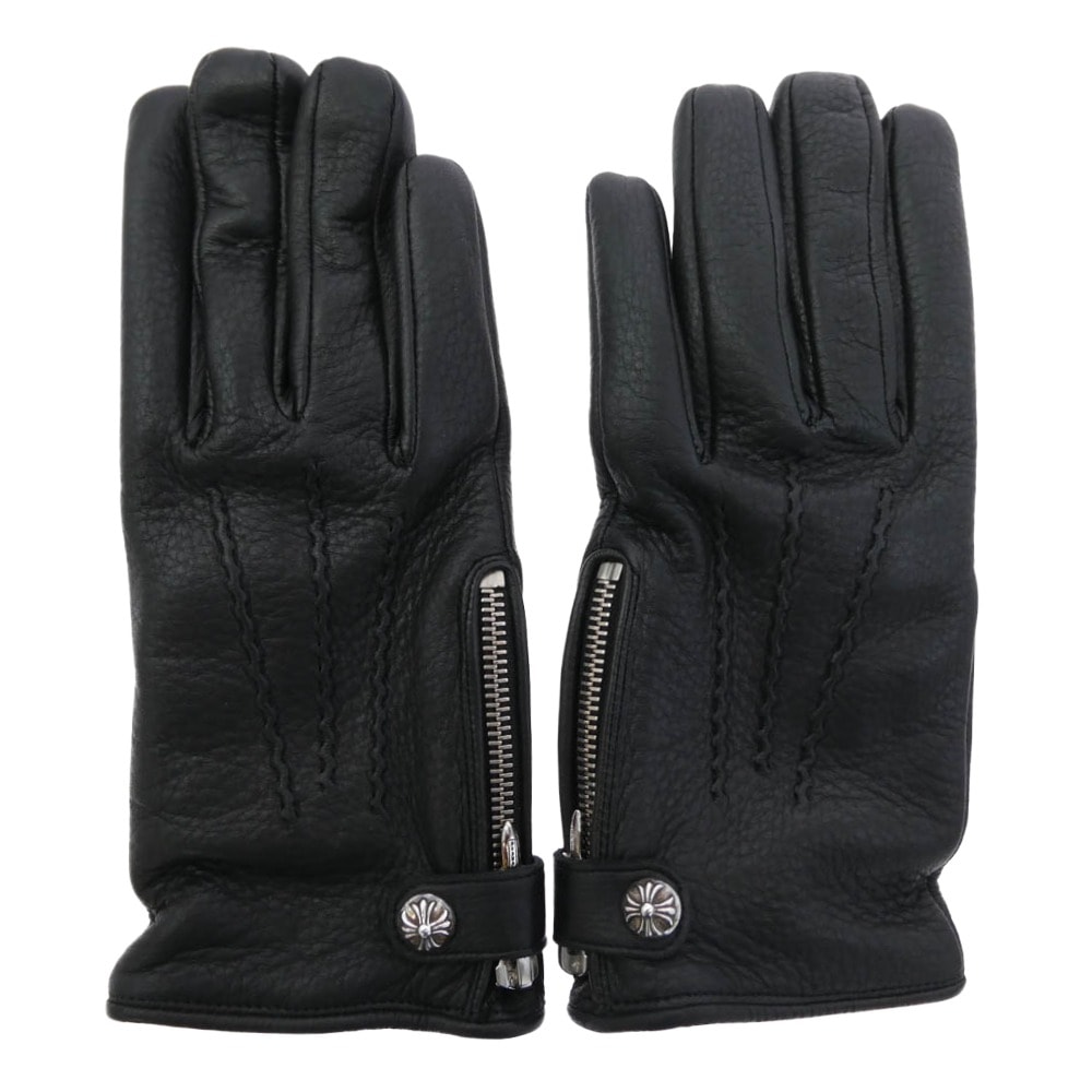 CHROME HEARTS クロムハーツ(原本無) 手袋 DGR ZIP GROVE ダガージップ ディアスキン 裏地カシミヤ レザーグローブ 手袋 ブラック系 8.5【中古】