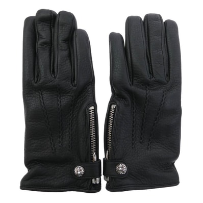 CHROME HEARTS クロムハーツ(原本無) 手袋 DGR ZIP GROVE ダガージップ ディアスキン 裏地カシミヤ レザーグローブ 手袋 ブラック系 8.5【中古】