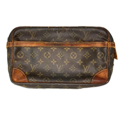 LOUIS VUITTON ルイヴィトン モノグラム コンピエーニュ セカンドバッグ M51845 ブラウン サイドタブ破れ