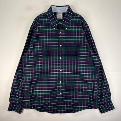 古着 ブルックスブラザーズ Brooks Brothers 長袖シャツ ボタンダウン ワンポイント L パープル系 チェック メンズ