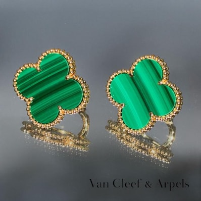 VanCleef&Arpels ヴァンクリーフ&アーペル マジック アルハンブラ マラカイト イヤリング Au750 K18 イエローゴールド ★美品★ ★箱付★