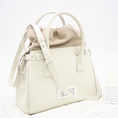 極美品 MAISON MARGIELA メゾンマルジェラ 5AC ドローストリングバッグ 2way ハンドバッグ SB3WD0005 P4348 2wayハンドバッグ ホワイト カーフレザー レディース