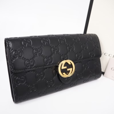 GUCCI グッチ レザー インターロッキングG コンチネンタルウォレット 369663 長財布 ブラック レザー レディース