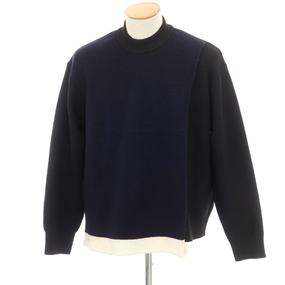 【中古】アンブッシュ AMBUSH ウールポリエステル系 モックネック プルオーバーニット ブラックxネイビー【サイズ1】【メンズ】