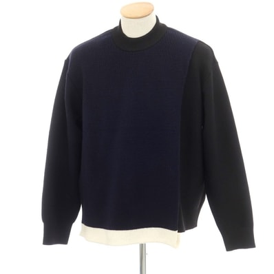 【中古】アンブッシュ AMBUSH ウールポリエステル系 モックネック プルオーバーニット ブラックxネイビー【サイズ1】【メンズ】