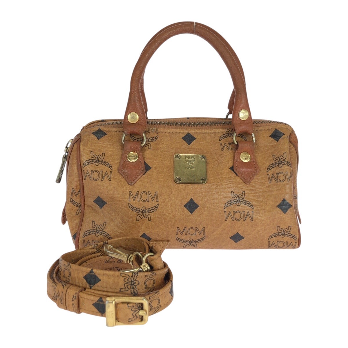 美品 MCM エム シー エム ヴィセトス コニャック ブラウン ゴールド金具 レザー ハンドバッグ ショルダーバッグ 2way 601817 【中古】