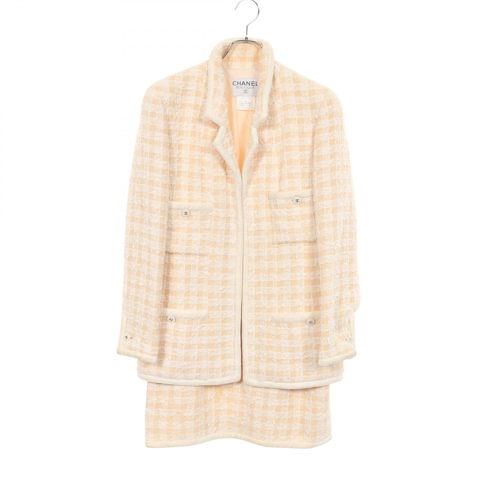 シャネル CHANEL 96P ココマークボタン ツイード セットアップ 衣料品 ウール コットン レディース ベージュ系 / アイボリー系 P06426W02297 【中古】