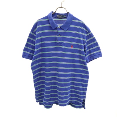 Polo by Ralph Lauren ポロバイラルフローレン ボーダー柄 半袖 ポロシャツ LL ブルー 鹿の子