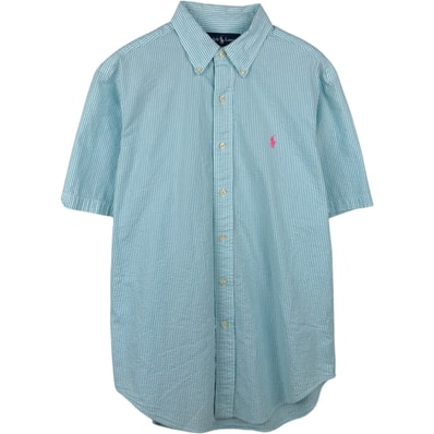 古着 ラルフローレン Ralph Lauren CLASSIC FIT シアサッカー 半袖 ボタンダウン ストライプシャツ メンズM相当/eaa660571
