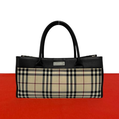 BURBERRY バーバリー ノバチェック 柄 キャンバス レザー ハンドバッグ ベージュ
95215
