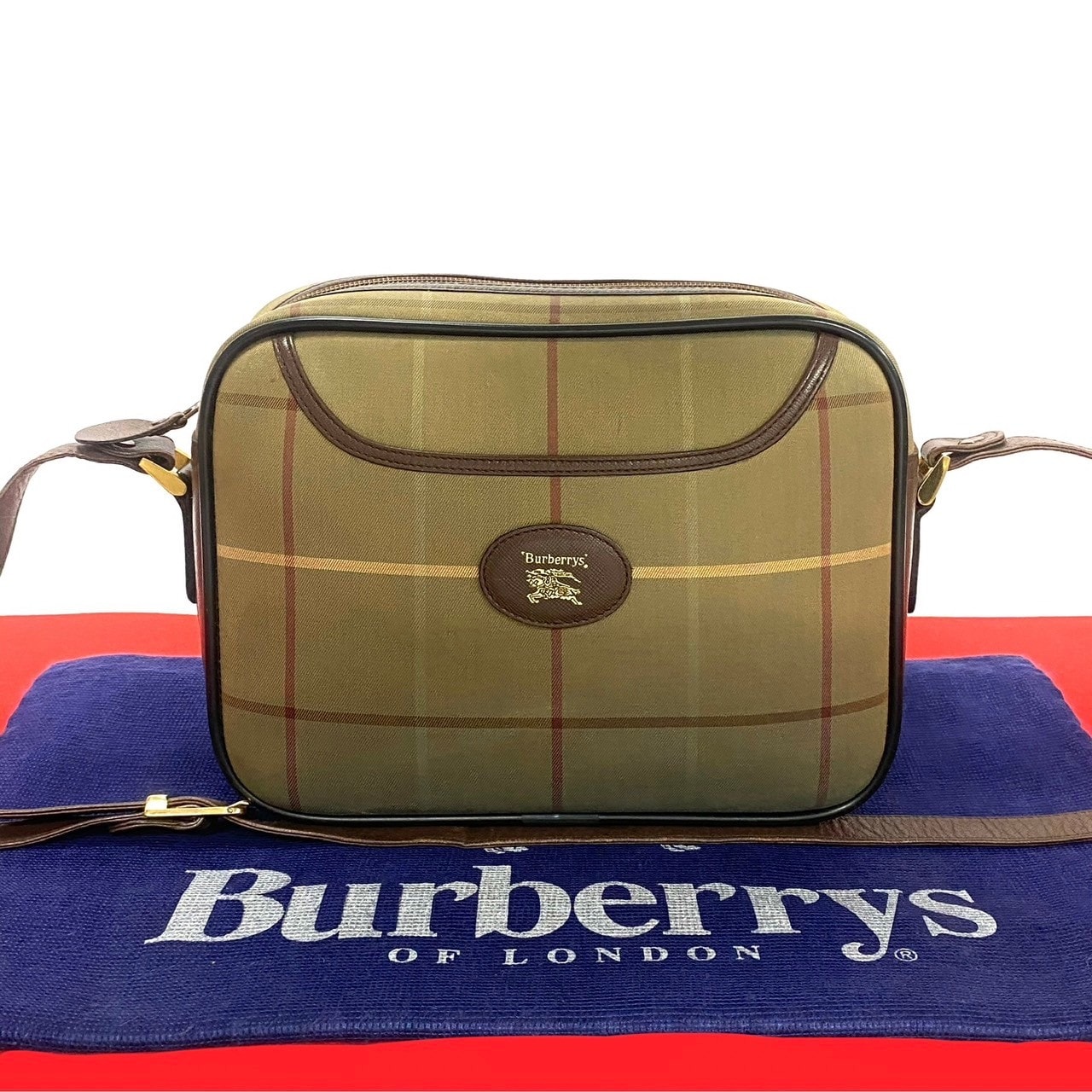 Burberrys バーバリーズ ノバチェック レザー キャンバス ショルダーバッグ ブラウン
 31568