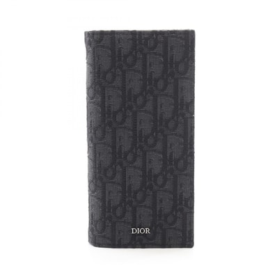 ディオール Dior オブリーク ジャカード 二つ折り長財布 財布 キャンバス メンズ ブラック系 【中古】