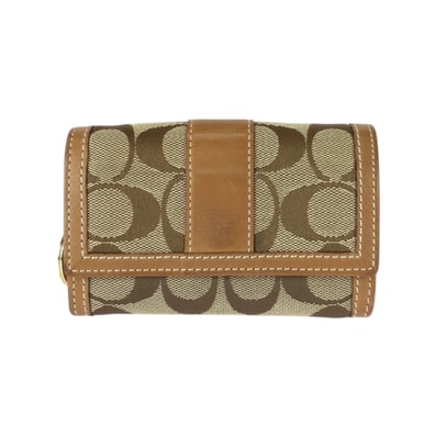 COACH コーチ シグネチャー ブラウン ベージュ ゴールド金具 キャンバス レザー/ コインケース 小銭入れ コンパクトウォレット 600440 【中古】