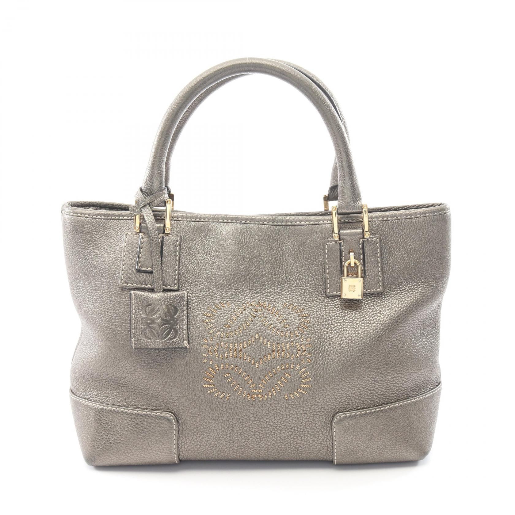 ロエベ LOEWE アマソナ フスタ ハンドバッグ バッグ レザー レディース グレー系 【中古】