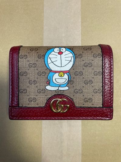 GUCCI x Doraemon GG Supreme Canvas Mini Wallet "Beige/Ebony/Cherry Red"