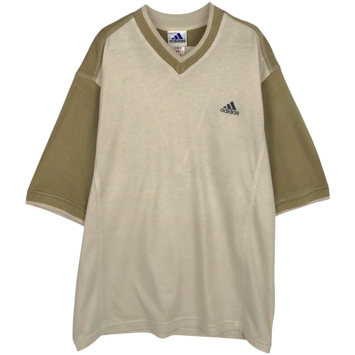 古着 90年代 アディダス adidas ツートン Vネック ワンポイントロゴTシャツ メンズL相当 ヴィンテージ/eaa639249