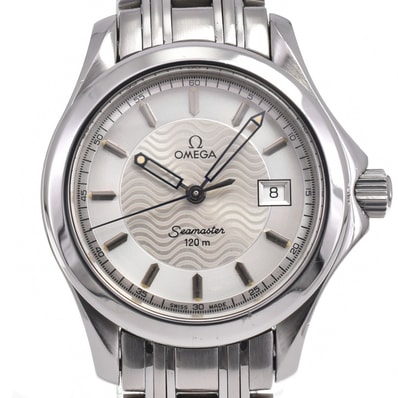 オメガ OMEGA 2571.31 シーマスター 120M デイト シルバー クォーツ レディース 美品 箱・保証書付き 腕時計 H#147652