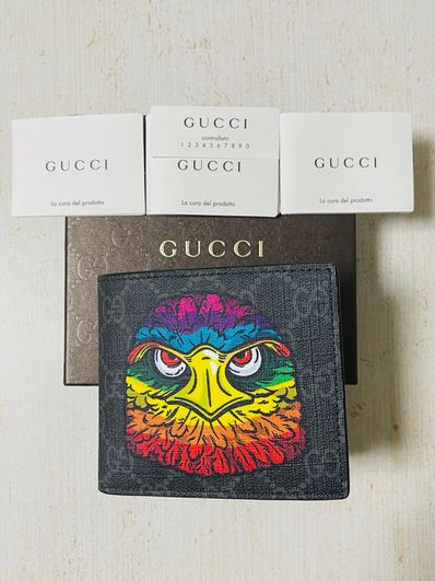 GUCCI Bestiary Eagle Print GG Supreme Coin Wallet