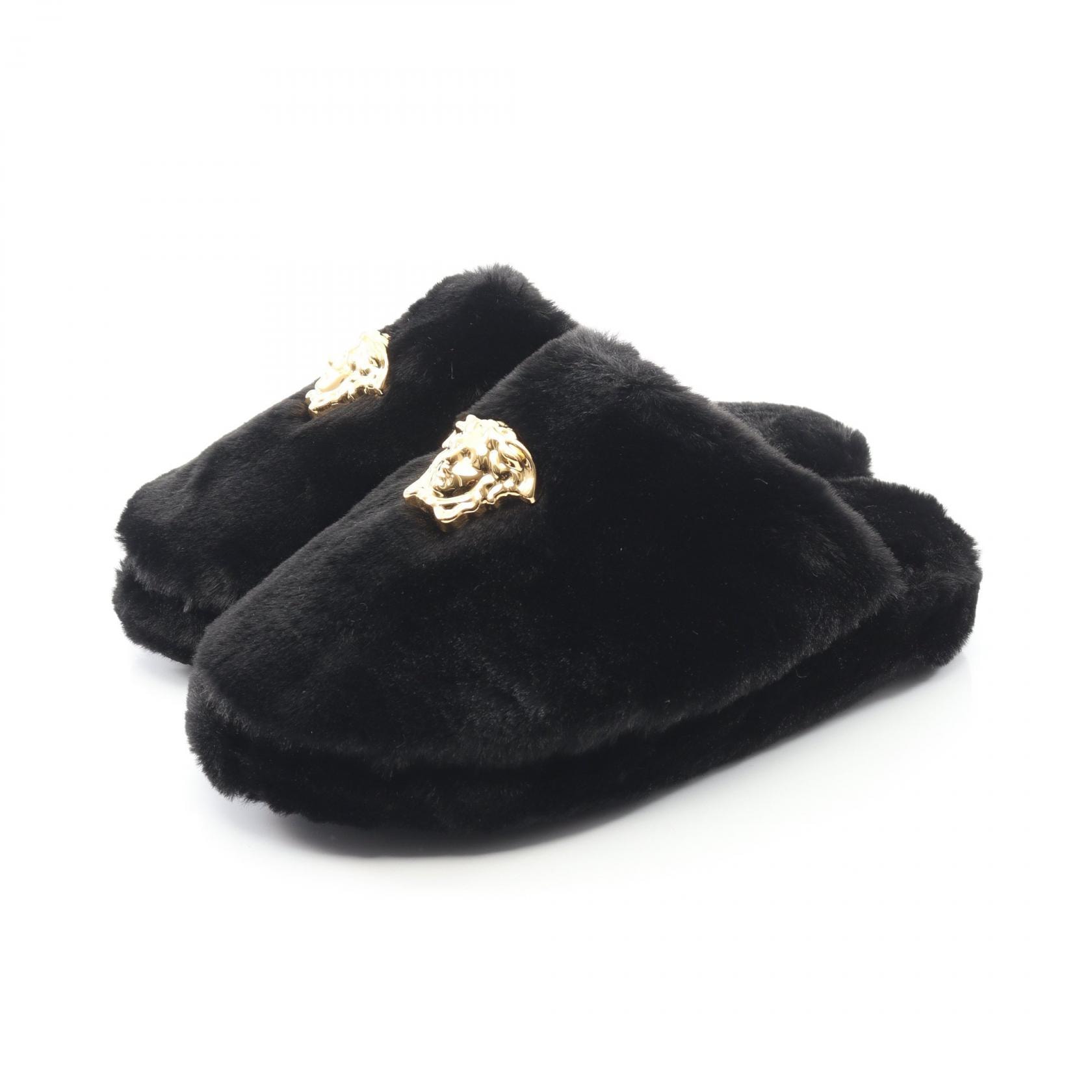 ヴェルサーチ VERSACE メデューサ サンダル 靴 フェイクファー レディース ブラック系 ZSL000008ZPL00011 【新品】