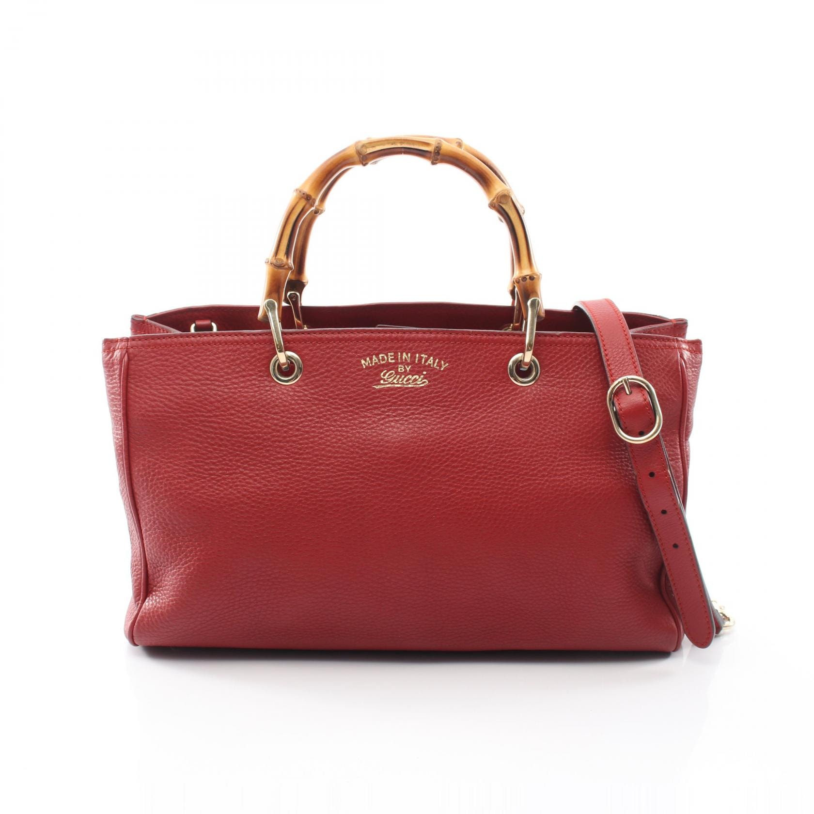 グッチ GUCCI バンブー ショッパー ミディアム 2WAY トートバッグ バッグ レザー レディース レッド系 323660 【中古】