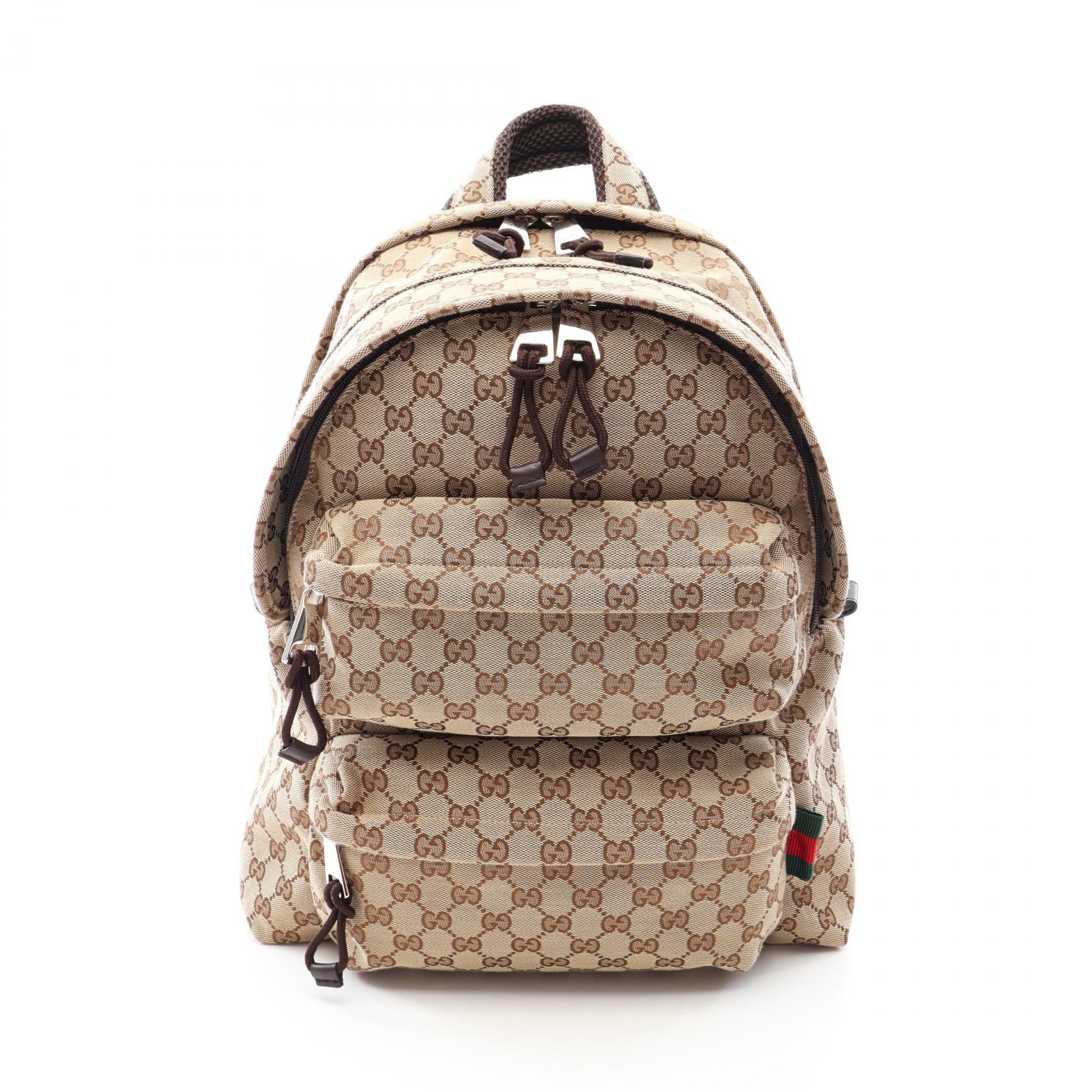 グッチ GUCCI GGキャンバス リュックサック バックパック バッグ キャンバス レザー メンズ ベージュ系 / ブラウン系 800265 【中古】