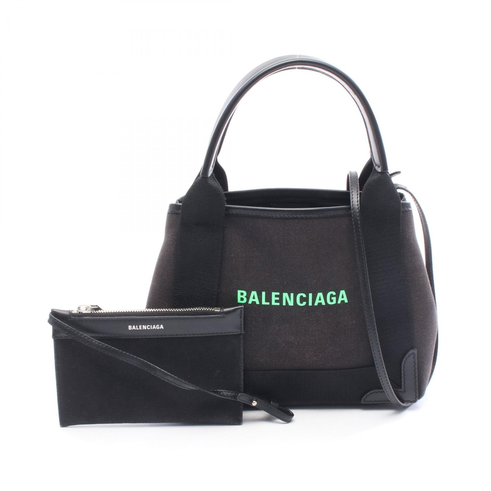 バレンシアガ BALENCIAGA ネイビーカバ XS ハンドバッグ バッグ キャンバス レザー レディース ブラック系 390346 【中古】