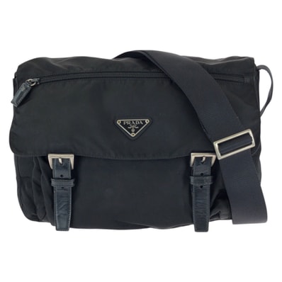 美品 PRADA プラダ テスート 三角ロゴプレート ブラック 黒 シルバー金具 ナイロン レザー/ ショルダーバッグ メッセンジャーバッグ 601659 【中古】