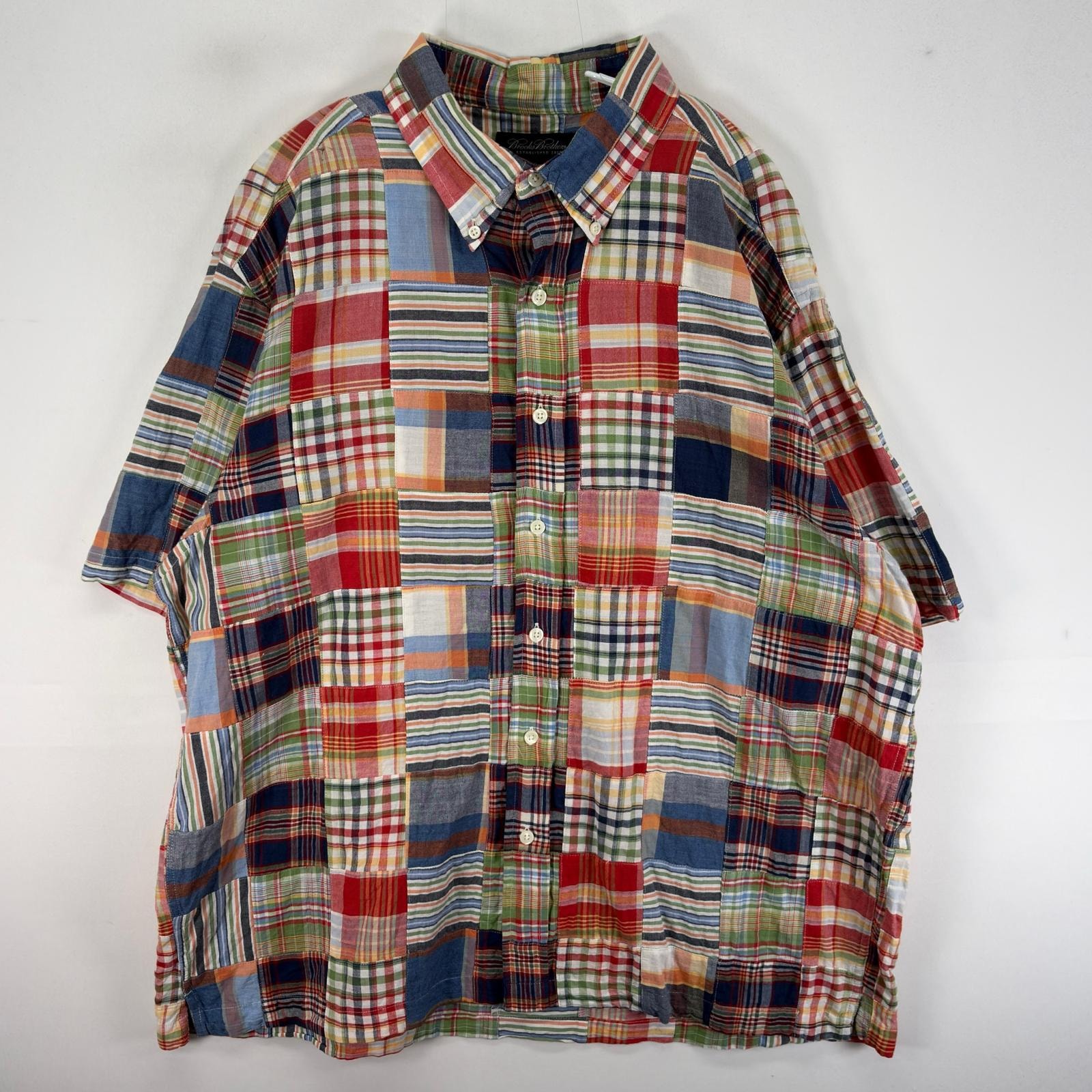 古着 ブルックスブラザーズ Brooks Brothers 半袖シャツ 胸ポケ パッチワーク XL マルチカラー チェック メンズ