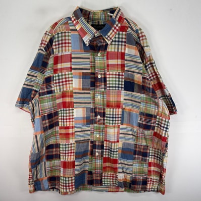 古着 ブルックスブラザーズ Brooks Brothers 半袖シャツ 胸ポケ パッチワーク XL マルチカラー チェック メンズ