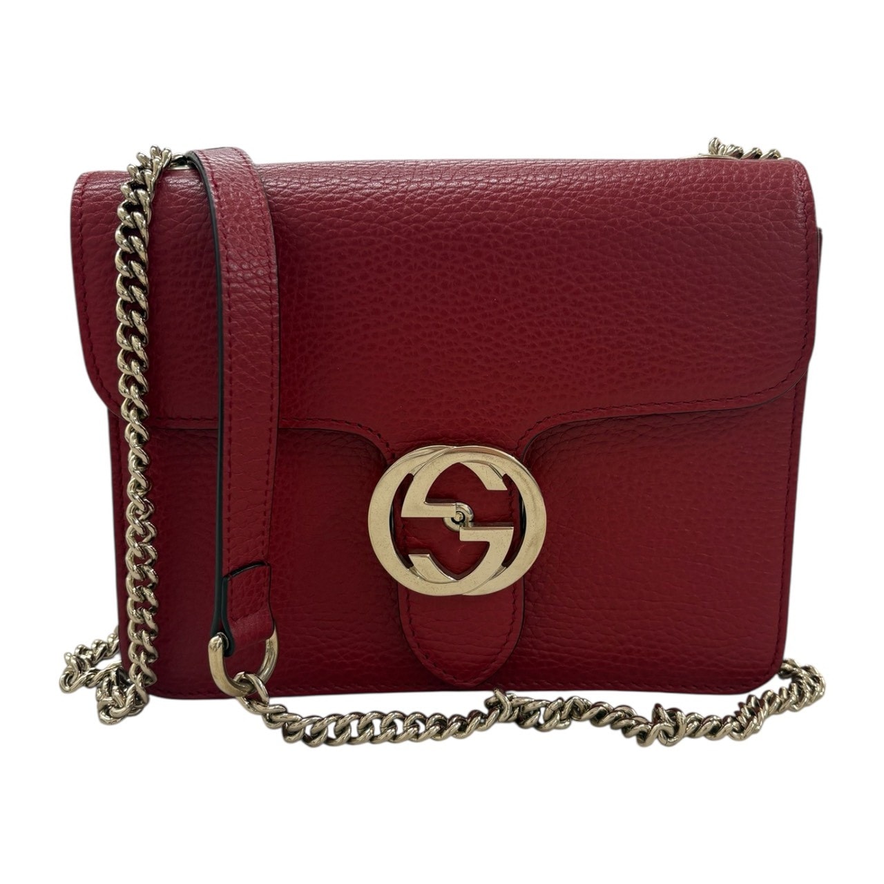 超美品 GUCCI グッチ インターロッキング レッド レザー ショルダーバッグ S1-00056 【中古】
