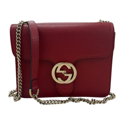 超美品 GUCCI グッチ インターロッキング レッド レザー ショルダーバッグ S1-00056 【中古】