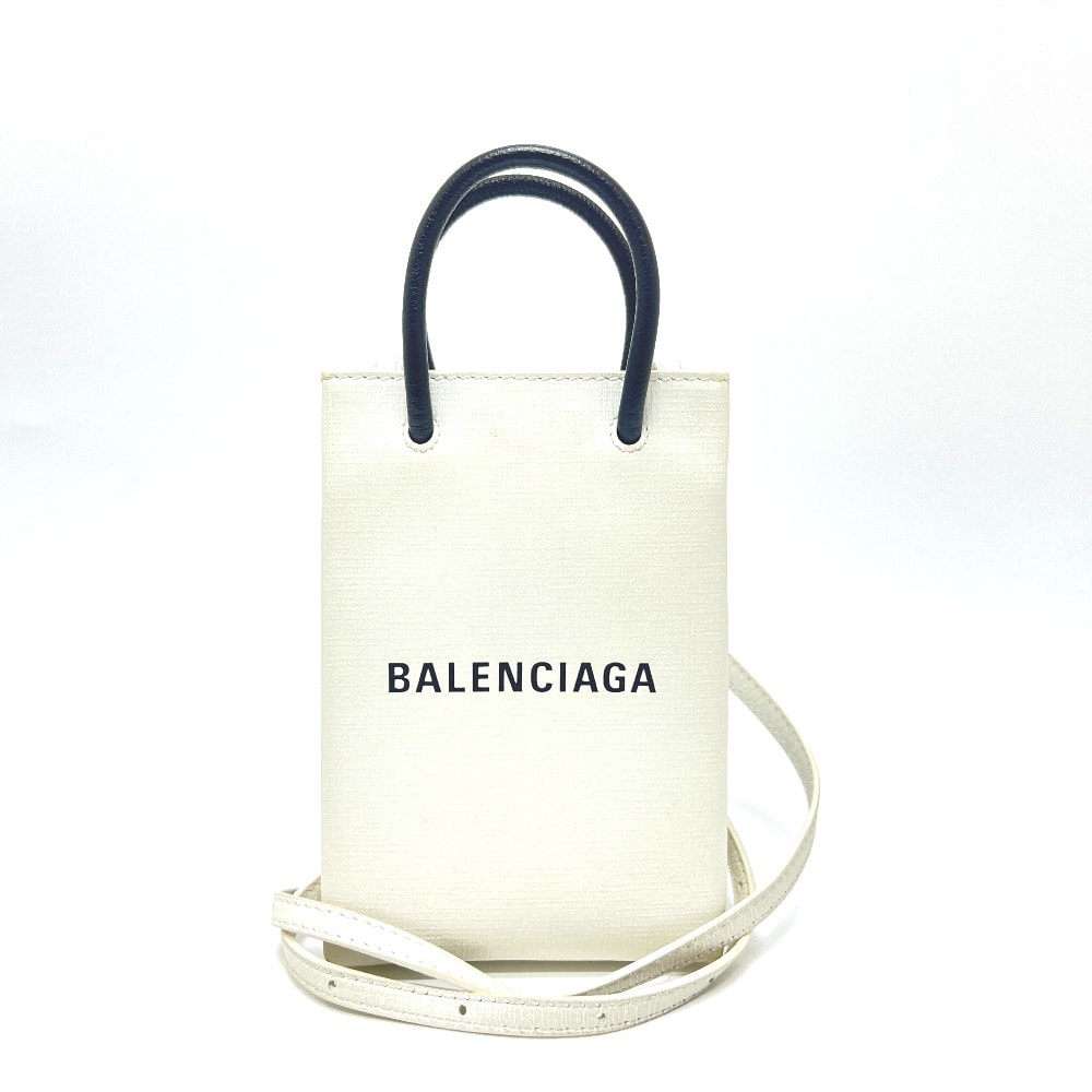 バレンシアガ BALENCIAGA エブリデイ ショッピング フォンショルダー 593826 2WAY カバン ロゴ トートバッグ レザー ホワイト