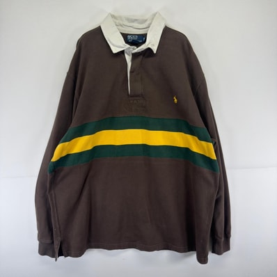 古着 ポロバイラルフローレン Polo by Ralph Lauren 長袖シャツ ワンポイント ロゴ ラガーシャツ 大きいサイズ 2XB ブラウン メンズ