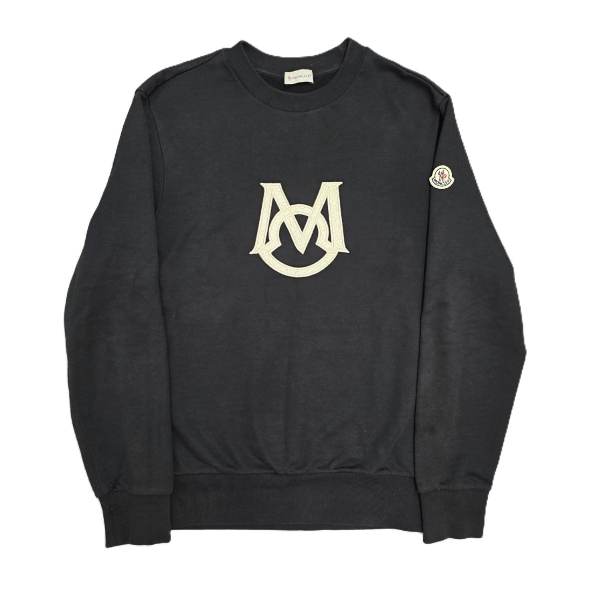 【再値下げ】MONCLER モンクレール FELPA GIROCOLLO ロゴ刺繍 ワッペン トレーナー スウェット I20918G00001 M コットン ブラック  メンズ【中古】