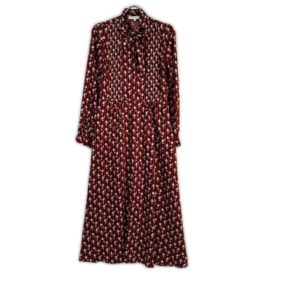 メゾンキツネ LW01612WF4019 レッド×ブラック フラワープリントボウタイストライプロングドレス ワンピース 36