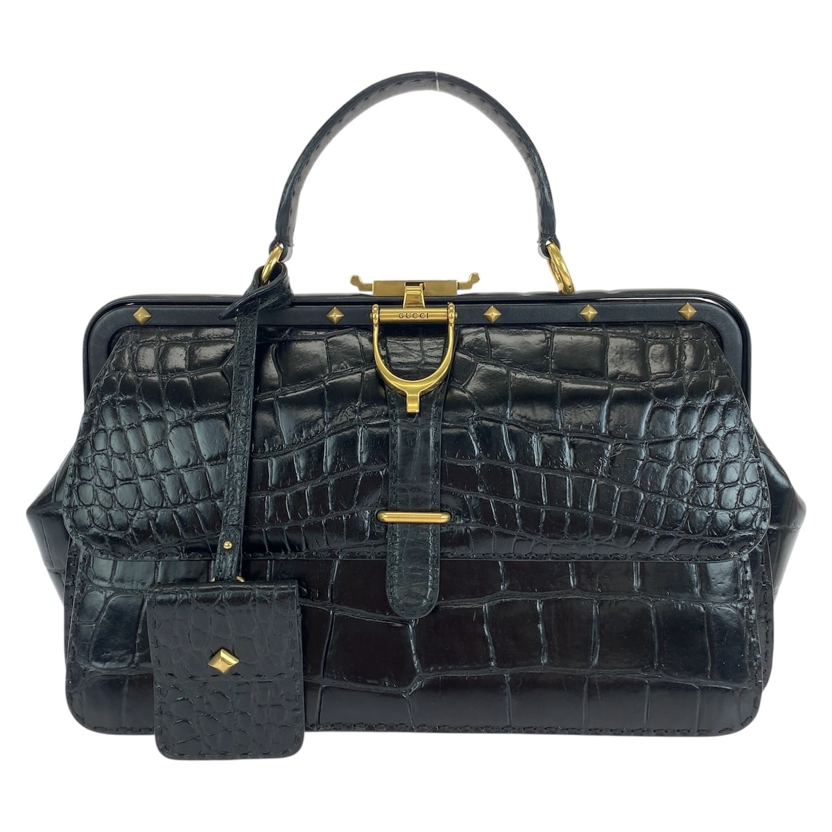 美品 GUCCI グッチ ブラック 黒 ゴールド金具 クロコダイル ハンドバッグ トートバッグ 410619 【中古】
