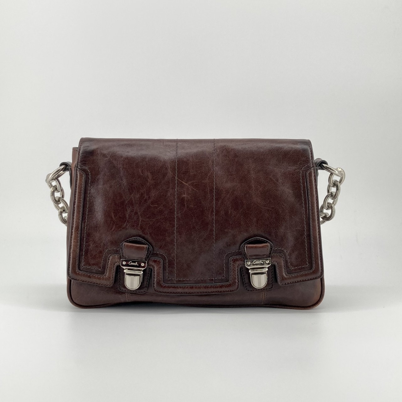 COACH(コーチ) ポピー プッシュロック フラップ レザー 2WAY レザー 17925 ショルダーバッグ マホガニー×シルバー
