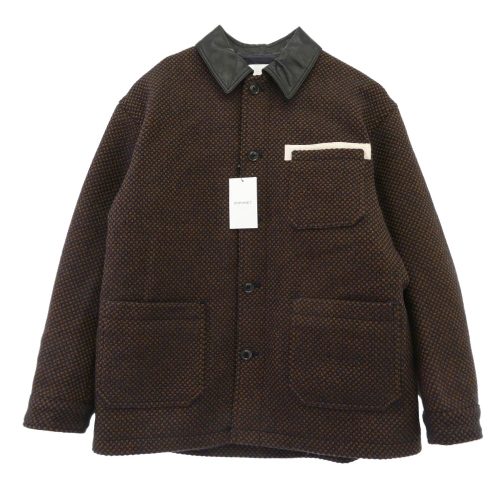 SOPHNET. ソフネット ジャケット SPNT-252006 LEATHER COLLAR COVERALL / Kvadrat Sisu ブラウン系 ネイビー系 4【極上美品】【中古】