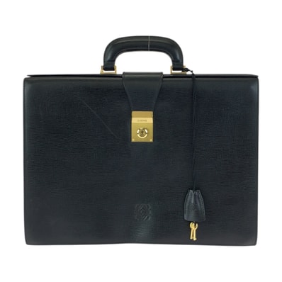 美品 LOEWE ロエベ アナグラム ブラック 黒 ゴールド金具 レザー ビジネスバッグ ブリーフケース 601880 【中古】