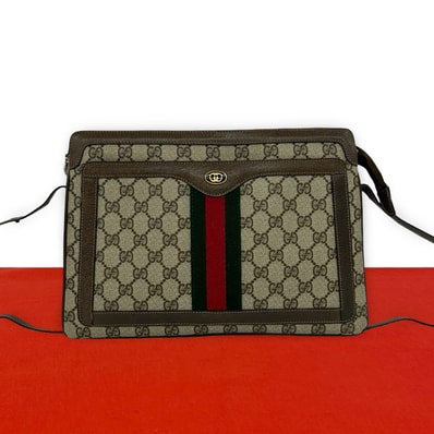 GUCCI グッチ シェリーライン GG 柄 レザー PVC ショルダーバッグ ブラウン
74790