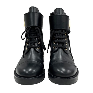 ルイヴィトン LOUIS VUITTON LV ワンダーランドライン ショートブーツ アンクルブーツ レースアップ LV金具 ベルト レザー ブラック
