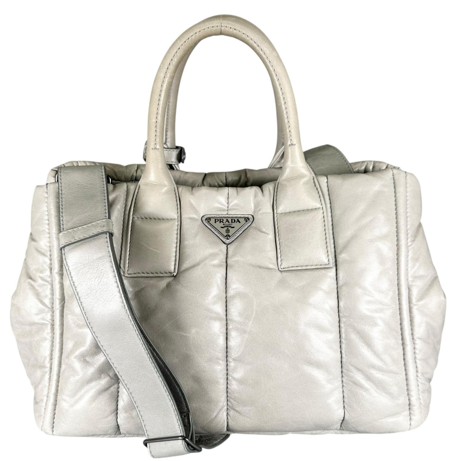 PRADA プラダ ナッパボンバー ハンドバッグ レザー グレー レディース 2way【中古】