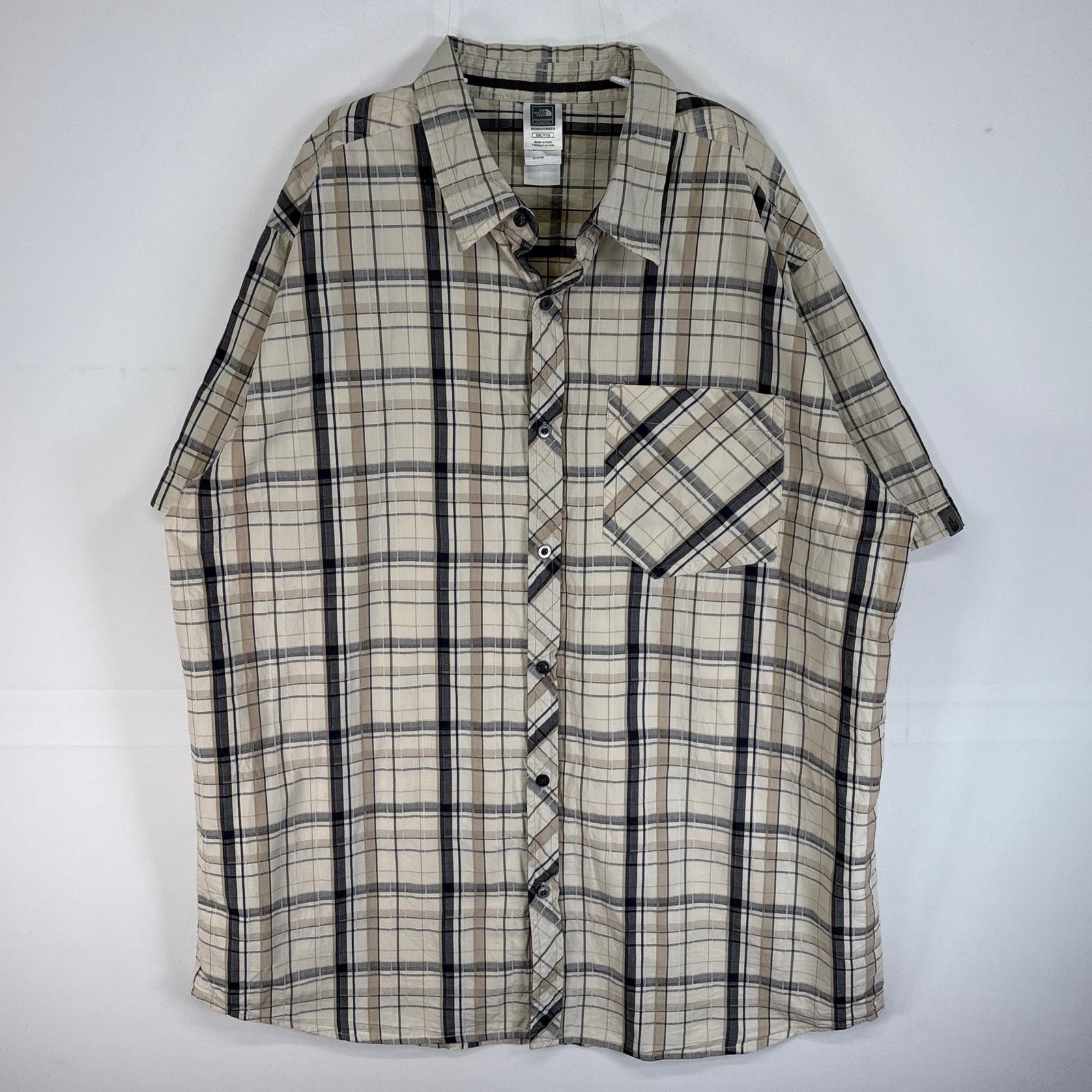 古着 ザ・ノースフェイス THE NORTH FACE 半袖シャツ チェック ワンポイント ロゴ 大きいサイズ 14041 ベージュ系 マルチカラー メンズ