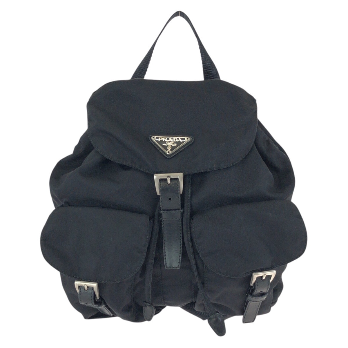 美品 PRADA プラダ テスート 三角ロゴプレート ブラック 黒 シルバー金具 ナイロン レザー/ リュックサック バックパック 603198 【中古】