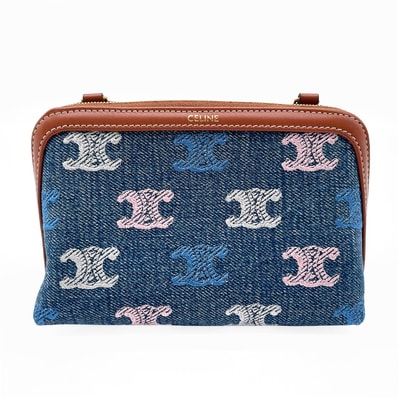 CELINE セリーヌ チェーン付き クラッチバッグ
トリオンフ 刺繍 エンブロイダリー デニム レザー ブルー レディース
【中古】