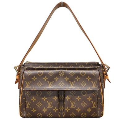 LOUIS VUITTON 美品 ルイヴィトン ヴィバシテGM モノグラム ショルダーバッグ M51163 PVC レザー AR0015 ブラウン ゴールド セミショルダー ワンショルダー LV ヴィトン ABランク 中古 鑑定済 ヴィトンバッグ